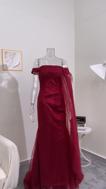 Cabernet Off the Shoulder Sheath Maxi Formal Dress with Ruffles