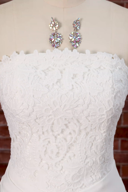 White Corset Strapless Mini Bridal Shower Dress with Lace