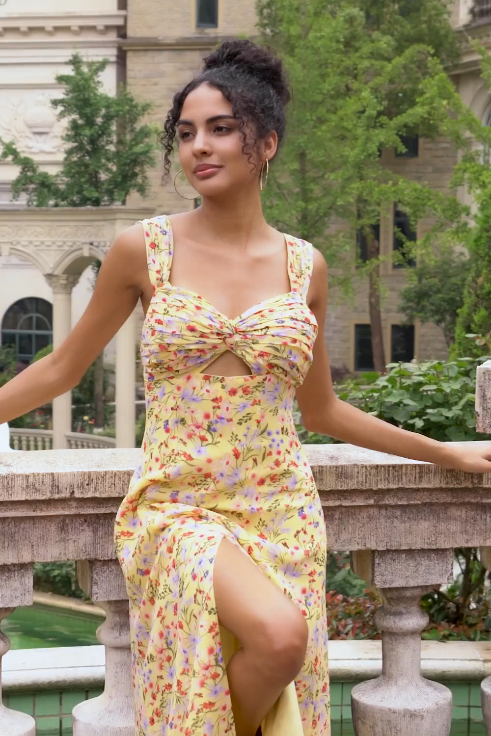 Yellow Flower A Line Corset Wedding Guest Dress