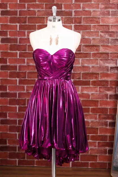 Dark Green Sparkly Metallic Sweetheart High-Low Homecoming Dress with Pockets