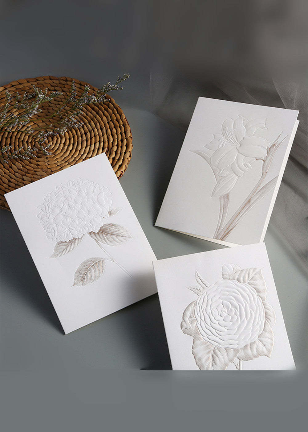12 PCS Simple Embossed Flower Invitation Cards