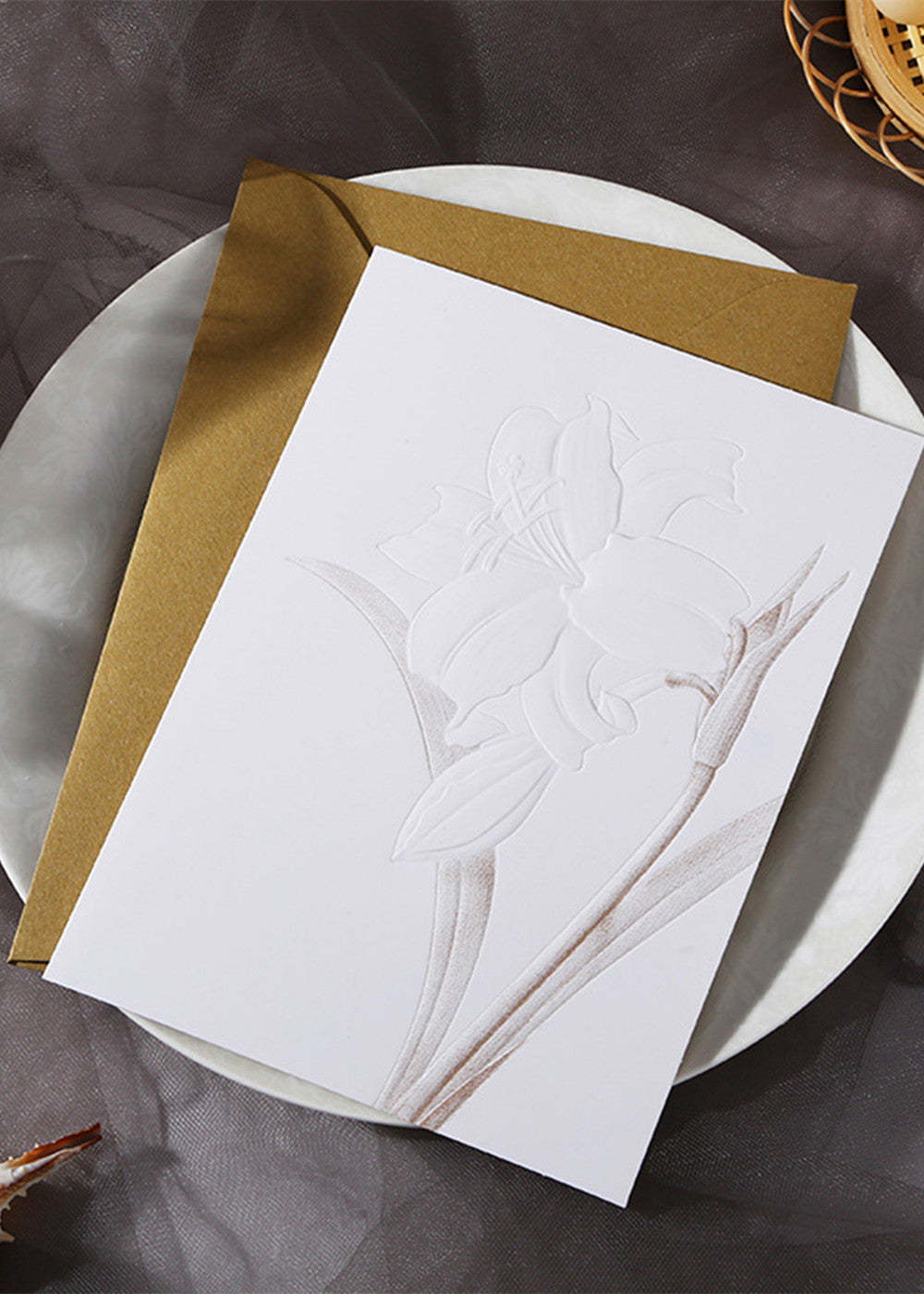 12 PCS Simple Embossed Flower Invitation Cards