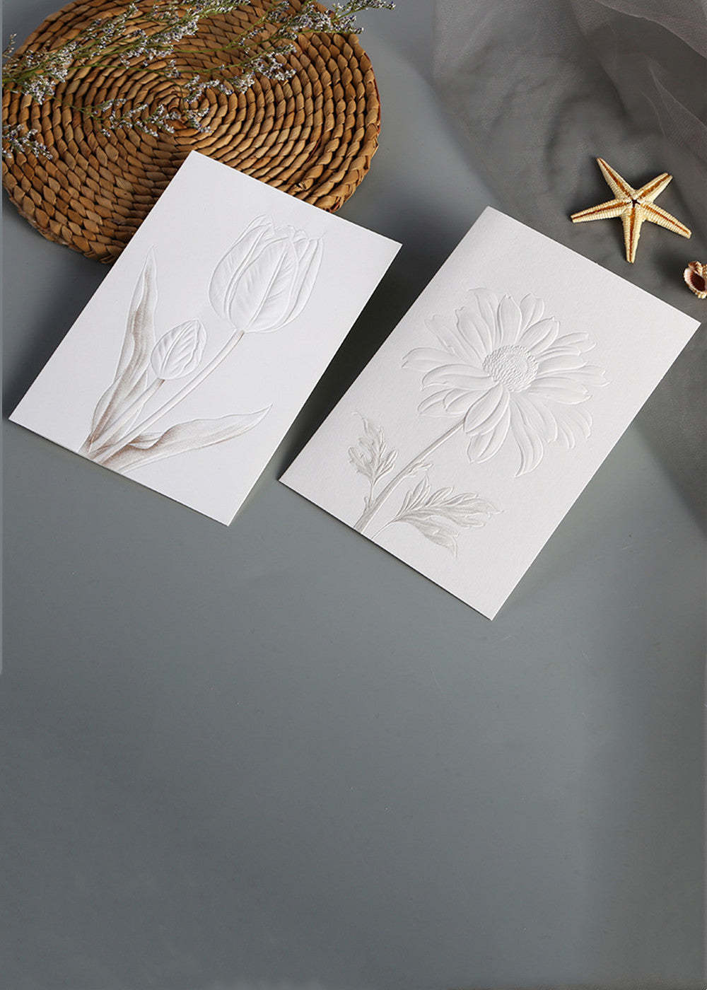 12 PCS Simple Embossed Flower Invitation Cards