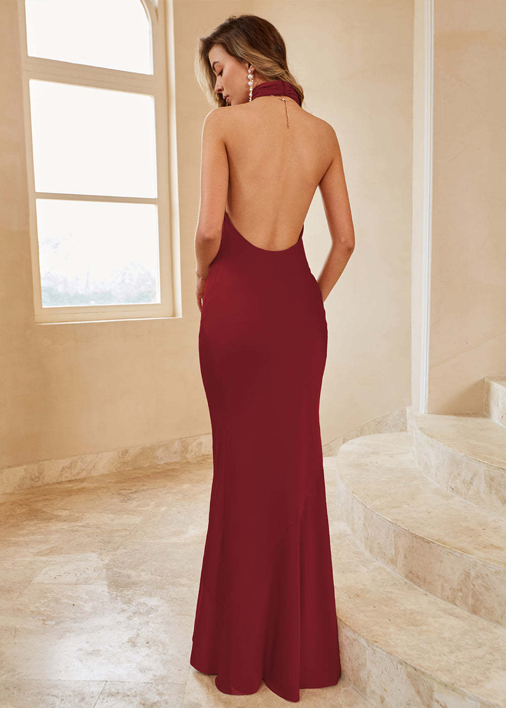 Sheath Halter Backless Bridesmaid Dress