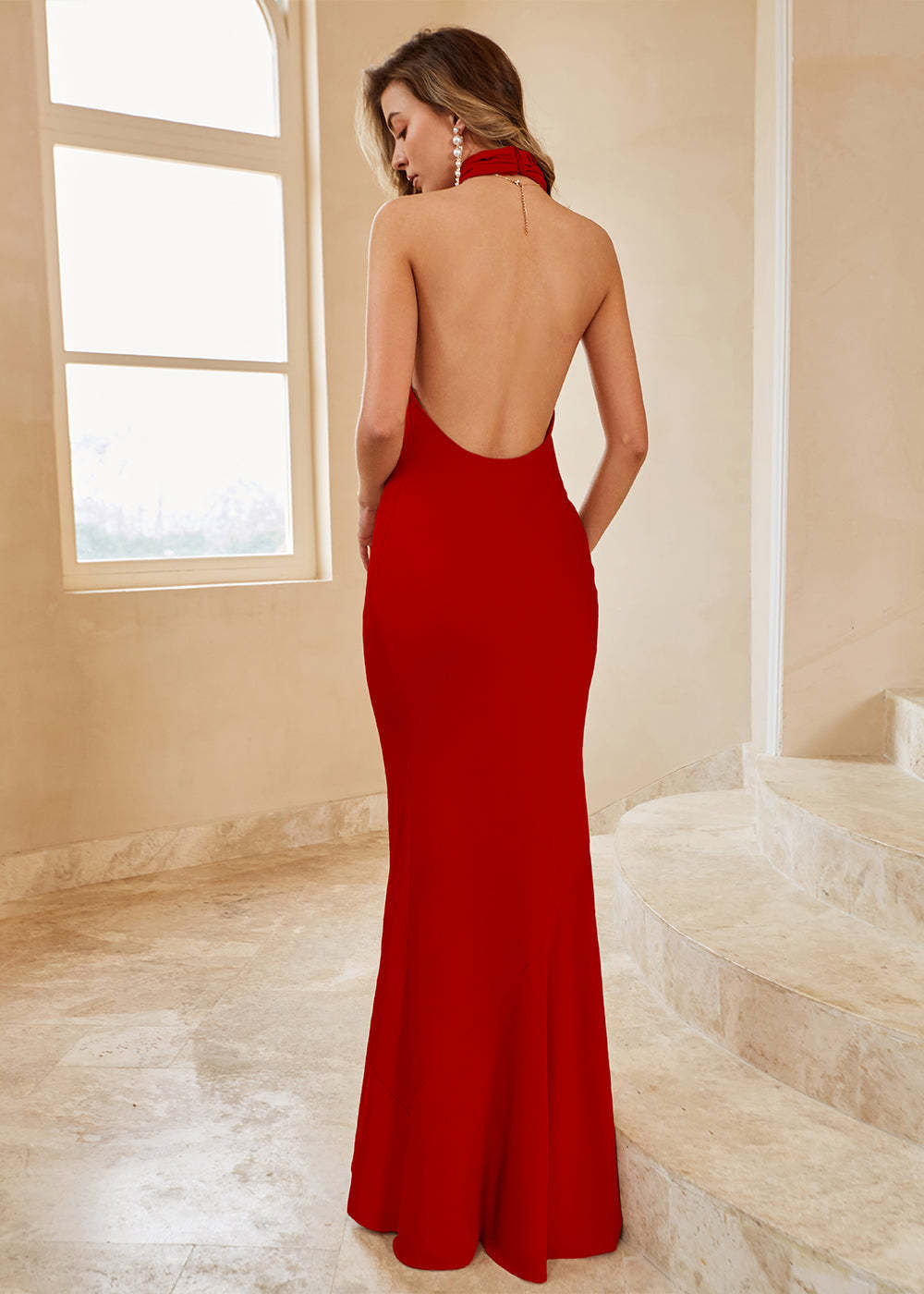 Sheath Halter Backless Bridesmaid Dress