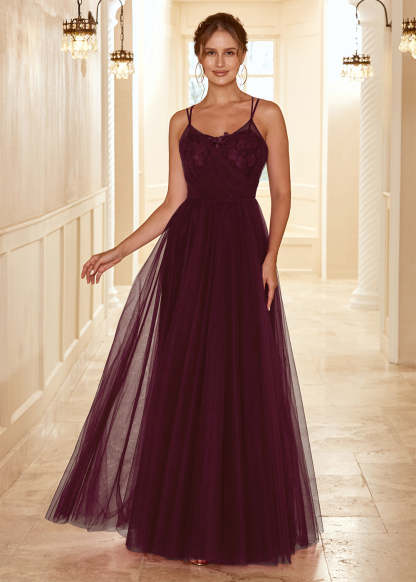 A-line Lace-Up Back Tulle Bridesmaid Dress