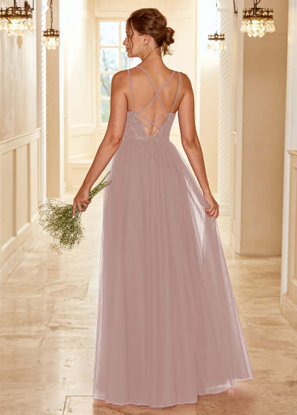 A-line Lace-Up Back Tulle Bridesmaid Dress