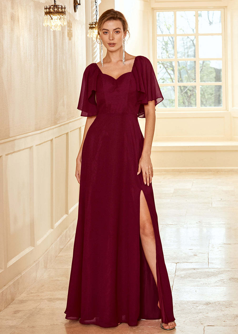 Open Back Boho Bridesmaid Dress with Ruffles