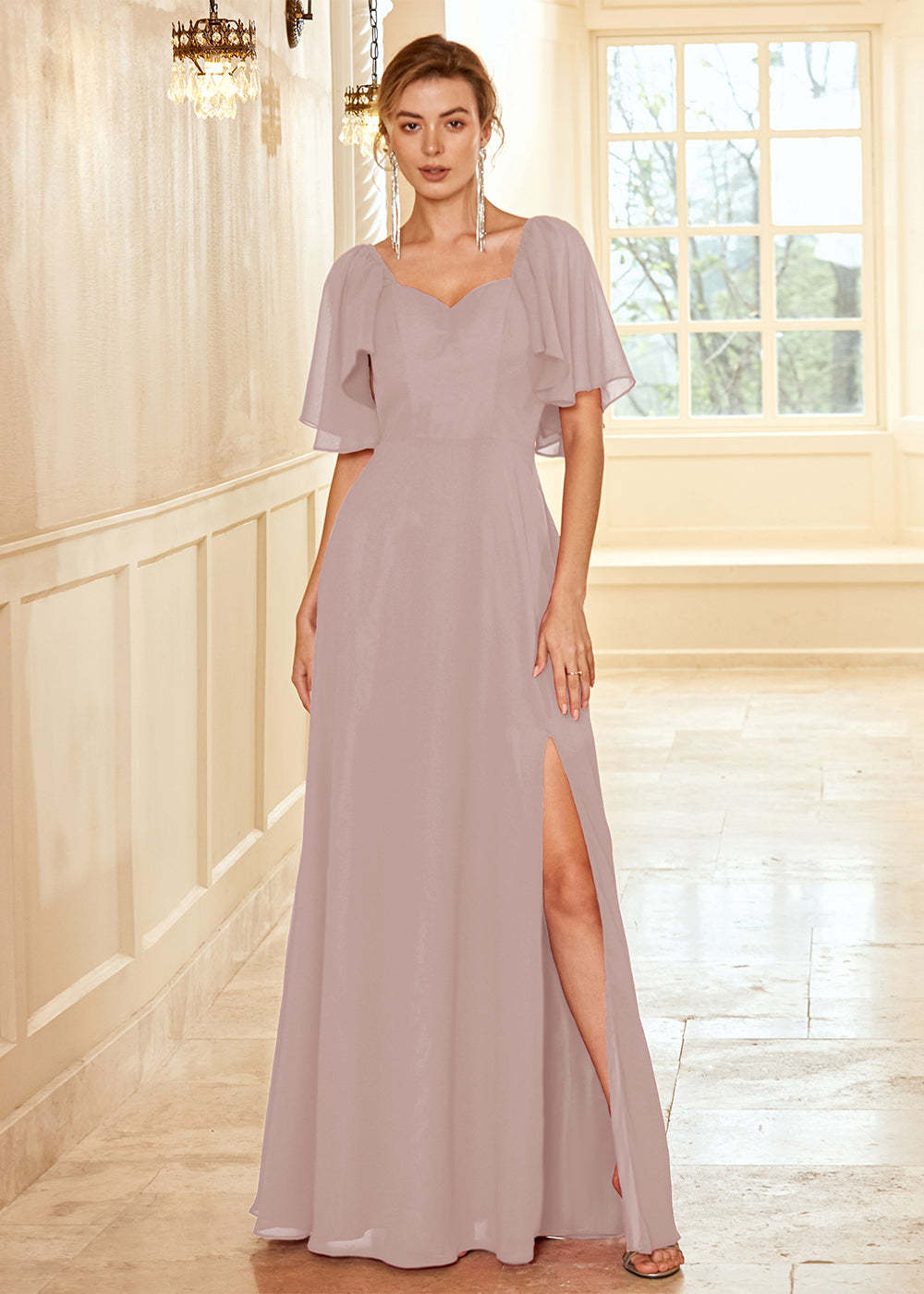 Open Back Boho Bridesmaid Dress with Ruffles