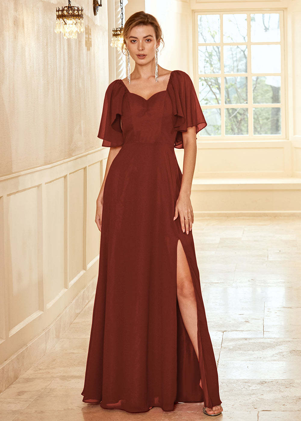 Open Back Boho Bridesmaid Dress with Ruffles
