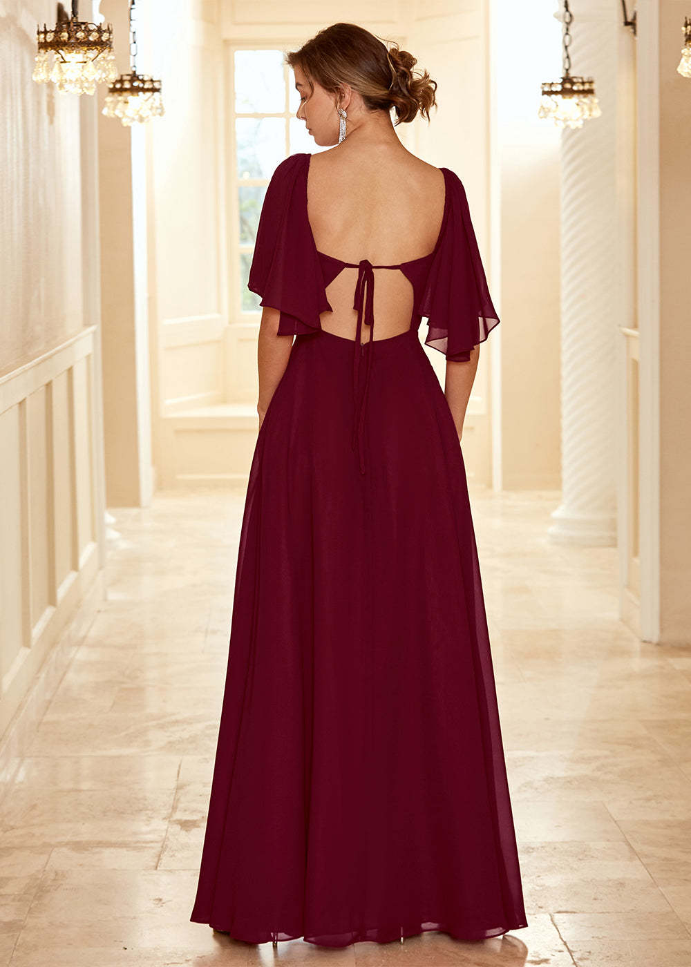 Open Back Boho Bridesmaid Dress with Ruffles