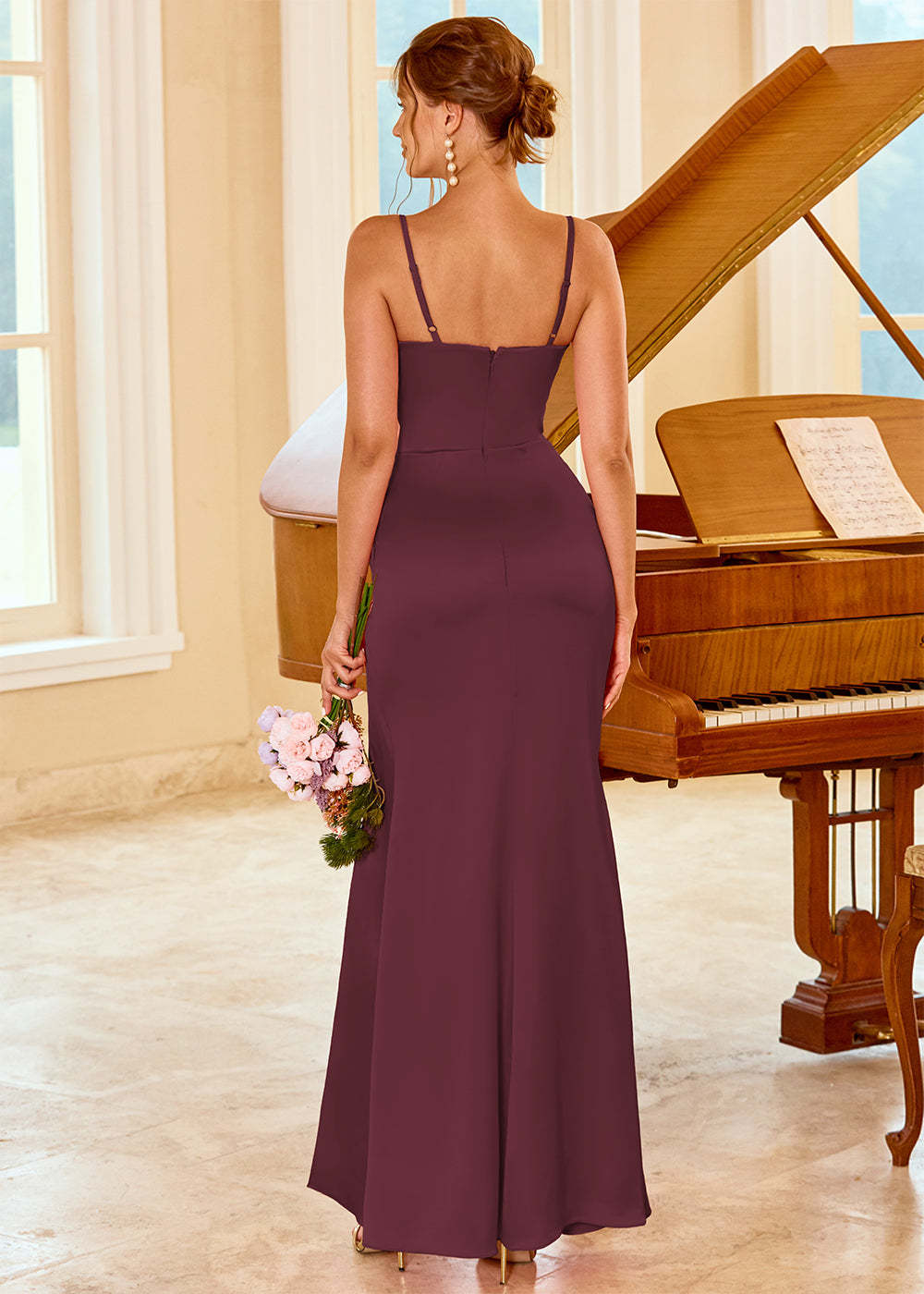 Long Satin Bridesmaid Dress with Split