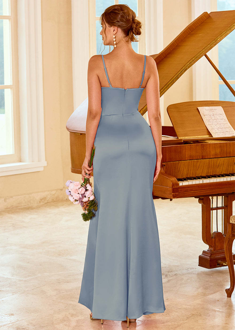 Long Satin Bridesmaid Dress with Split