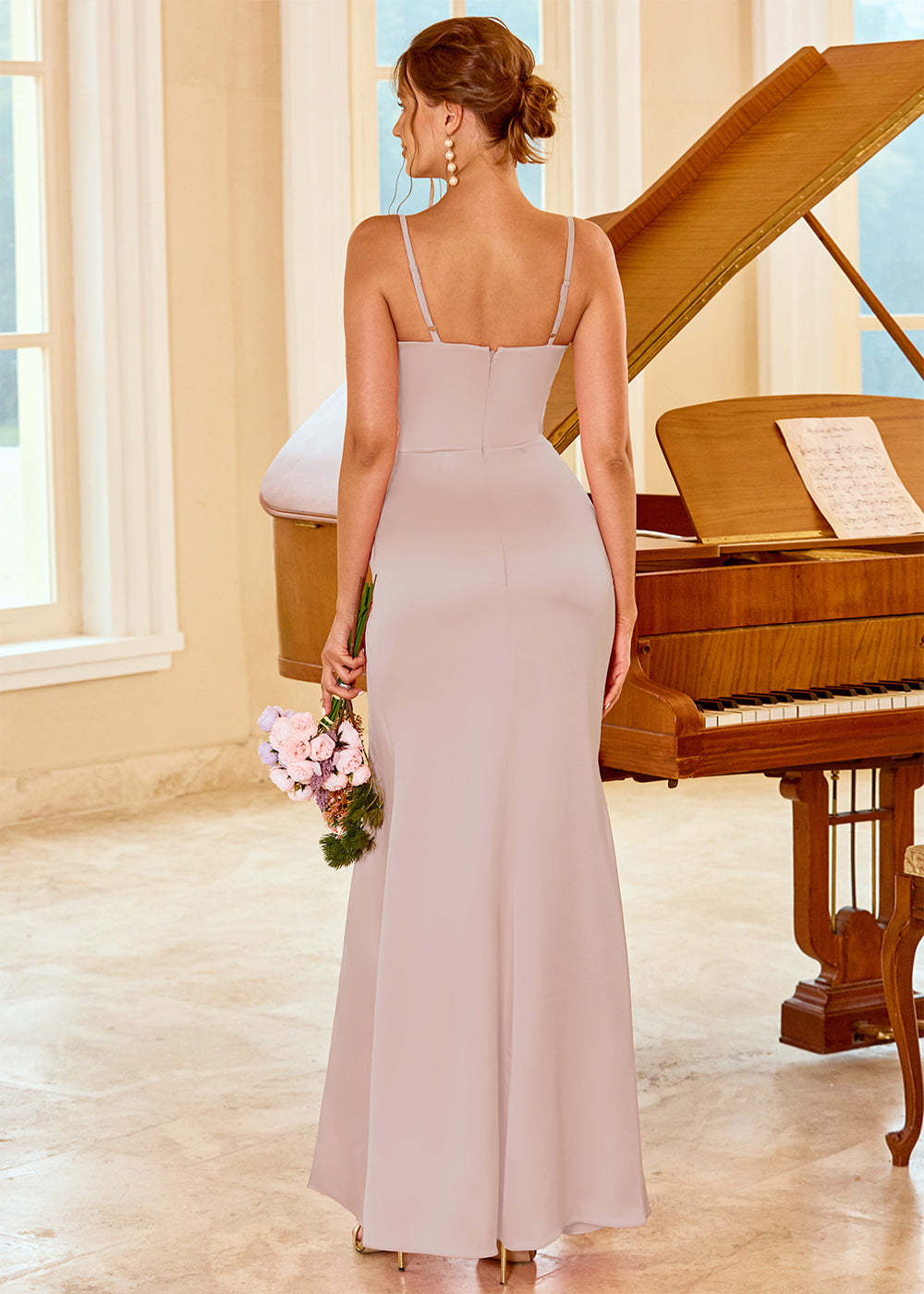 Long Satin Bridesmaid Dress with Split