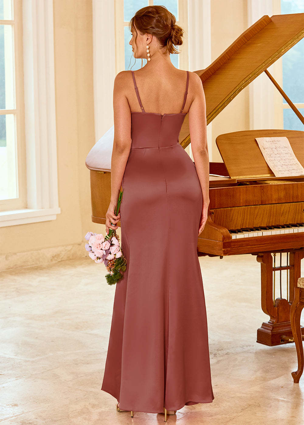 Long Satin Bridesmaid Dress with Split