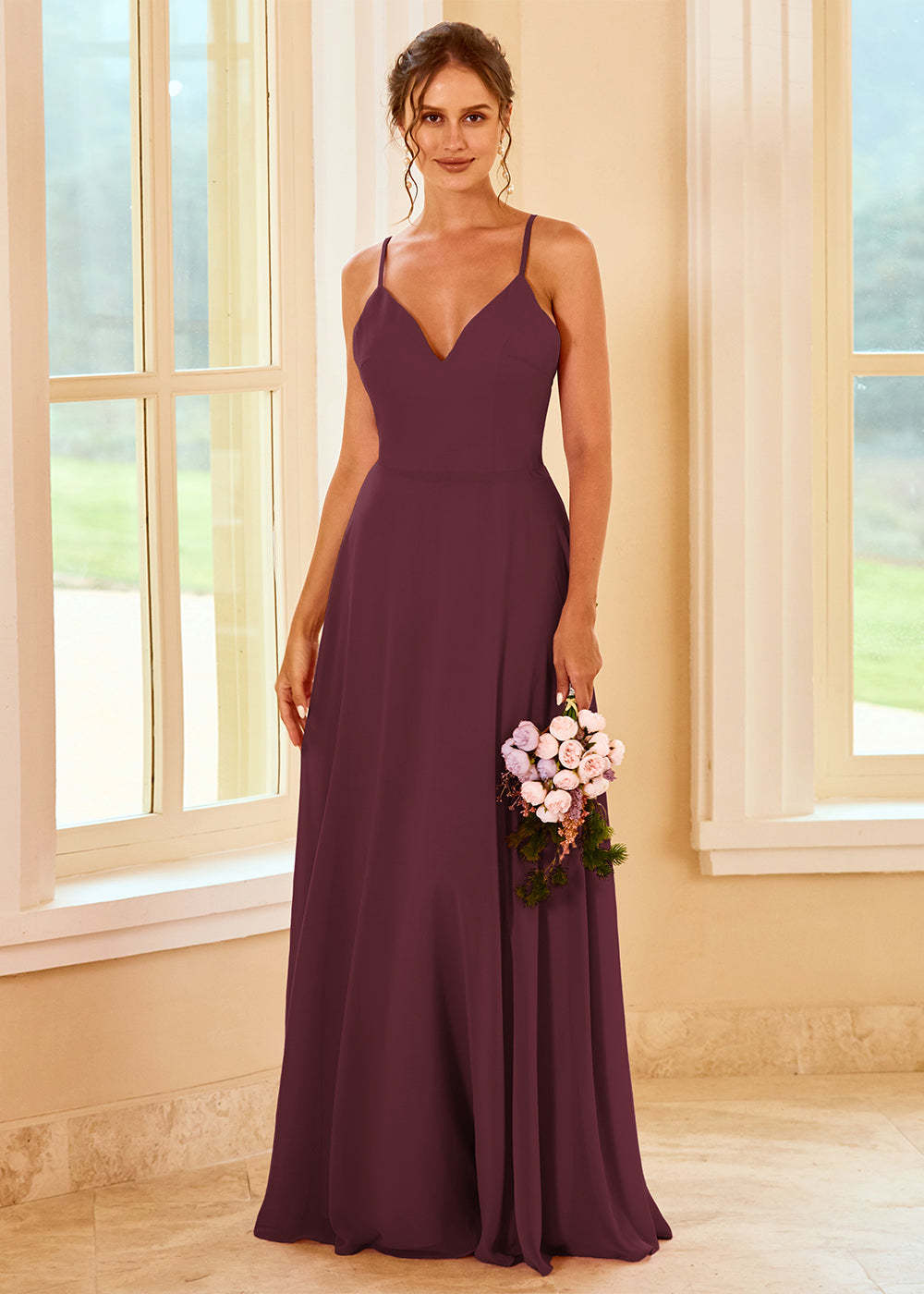 A-line Long Backless Bridesmaid Dress