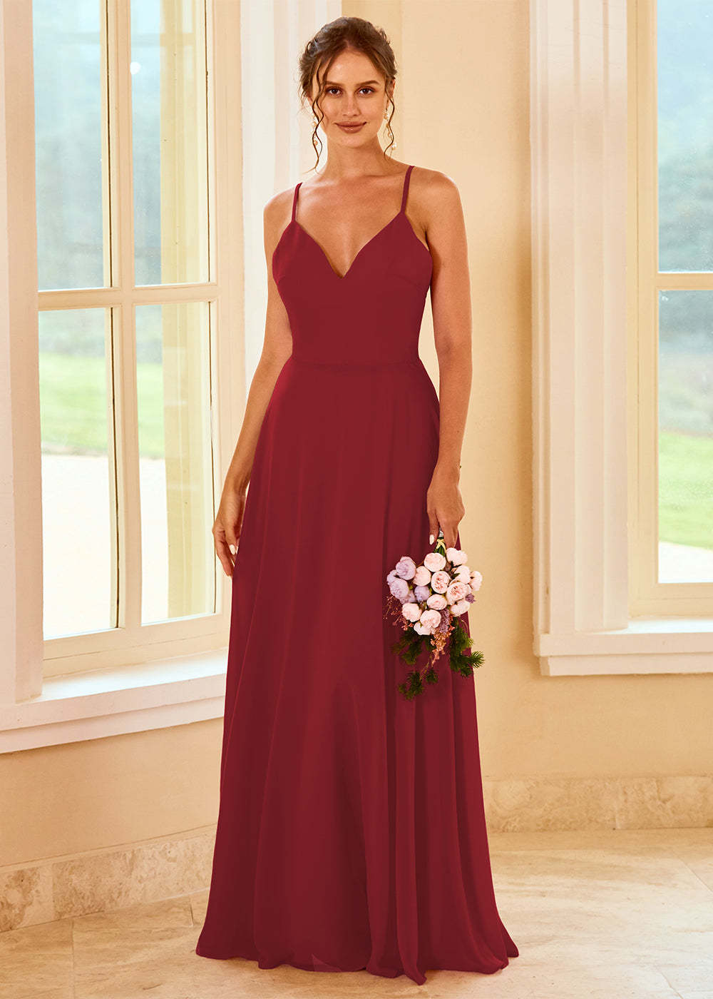 A-line Long Backless Bridesmaid Dress