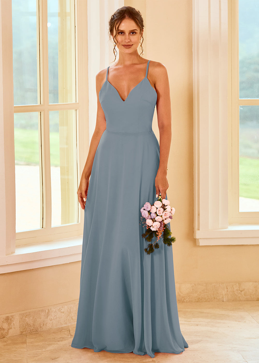 A-line Long Backless Bridesmaid Dress