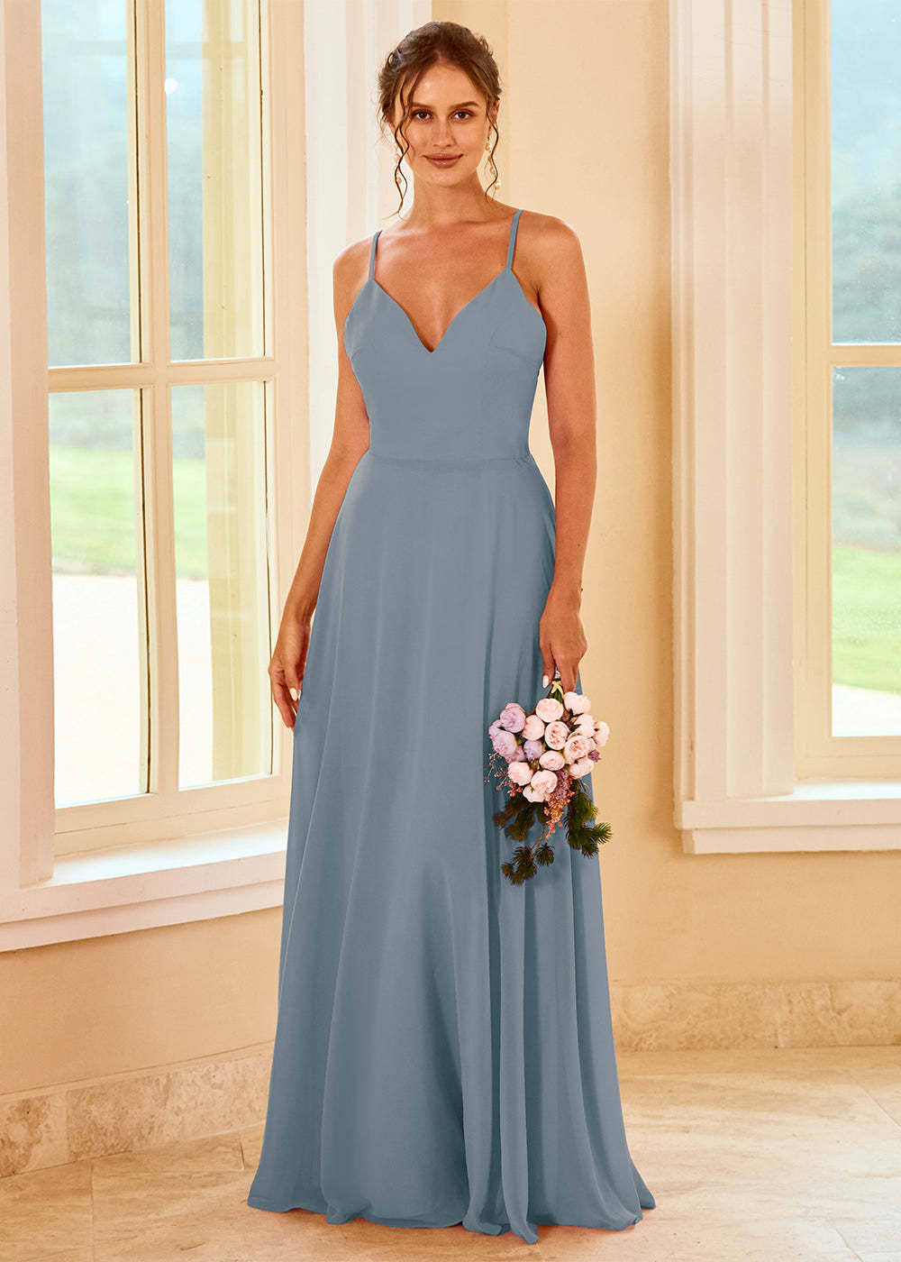A-line Long Backless Bridesmaid Dress