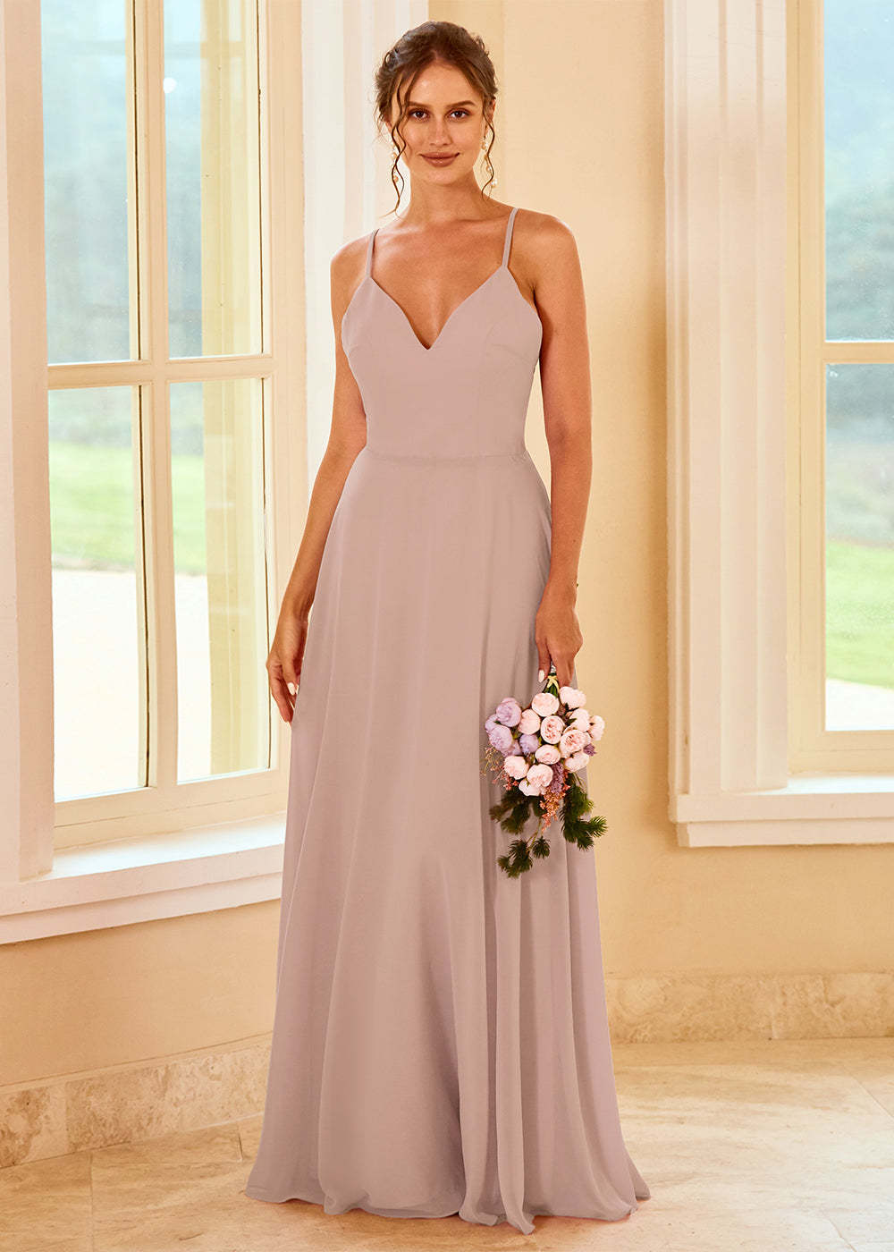 A-line Long Backless Bridesmaid Dress