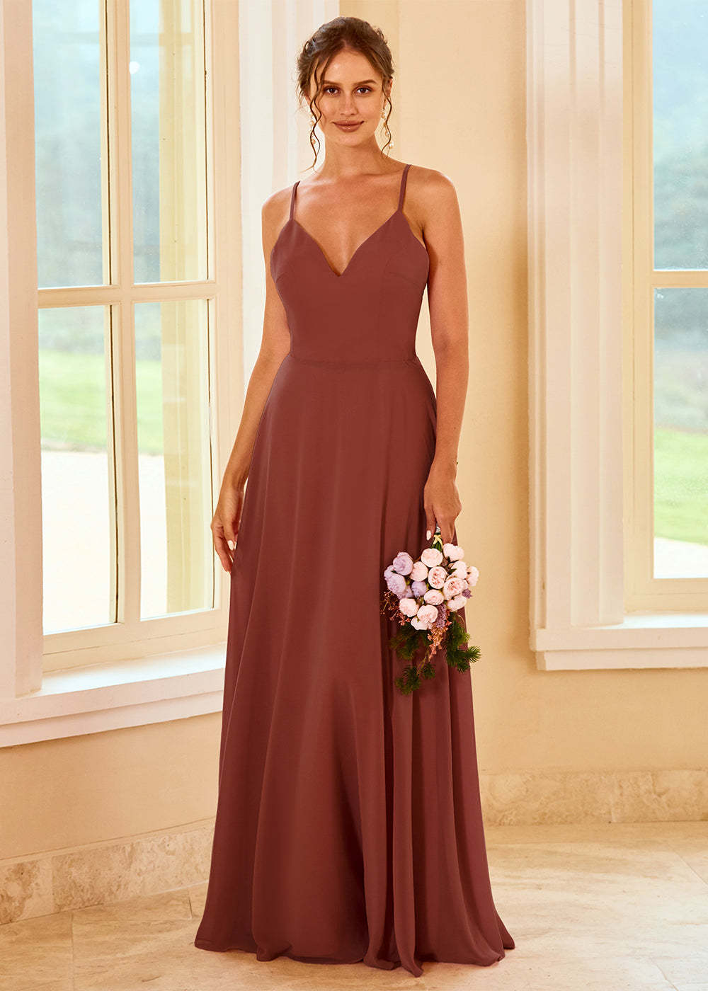 A-line Long Backless Bridesmaid Dress
