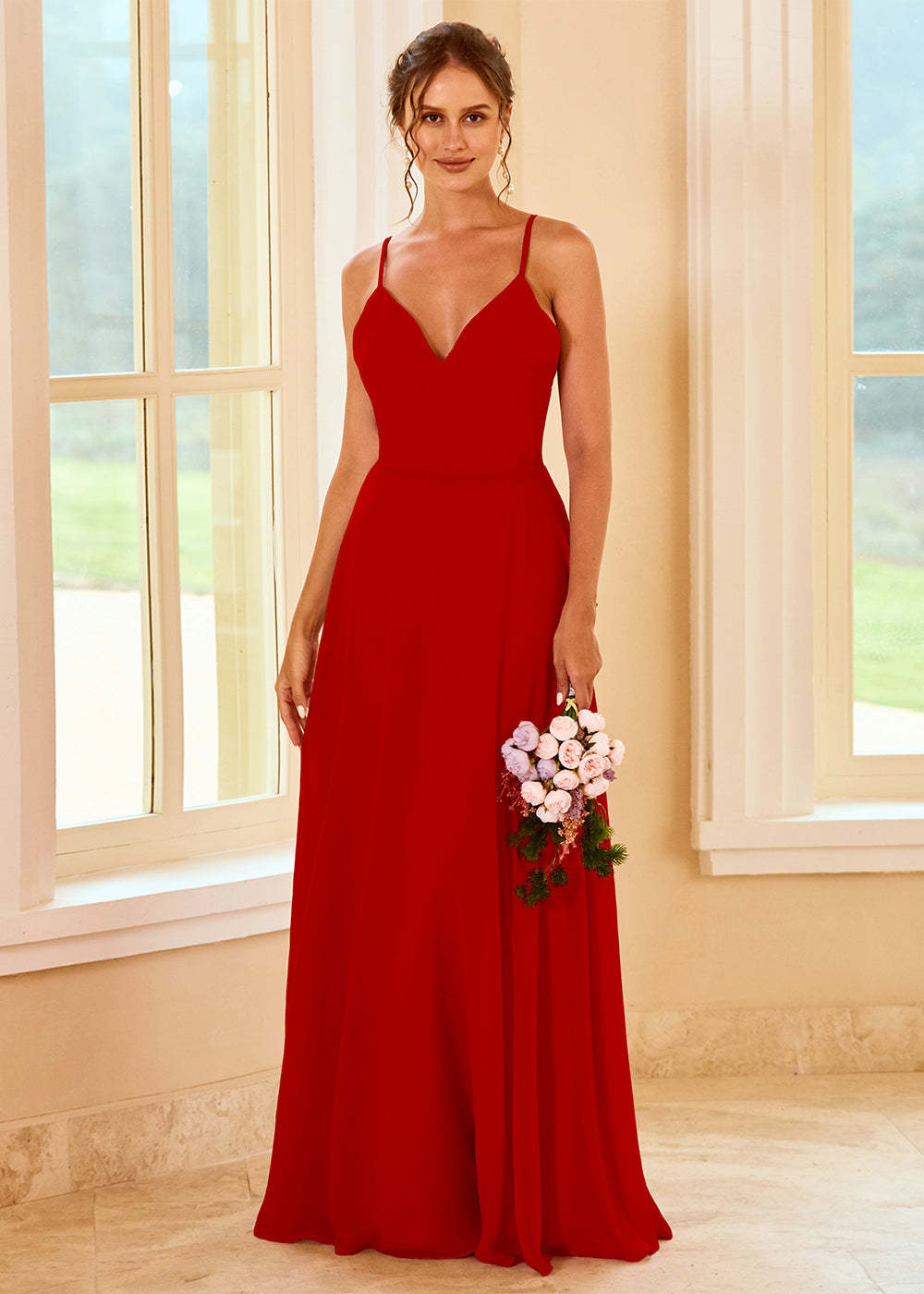 A-line Long Backless Bridesmaid Dress