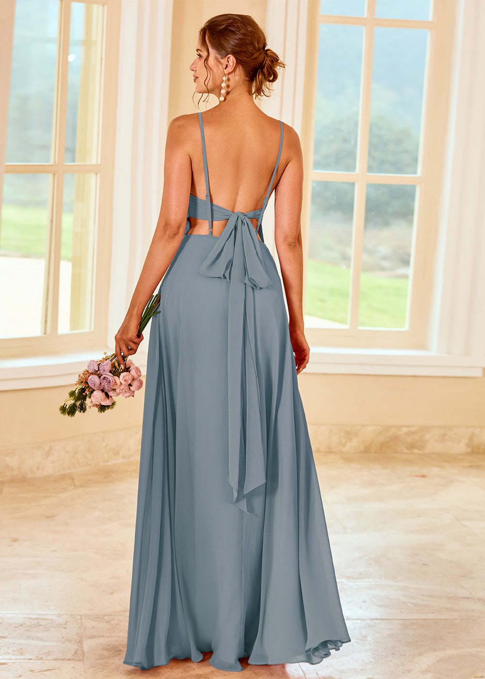 A-line Long Backless Bridesmaid Dress