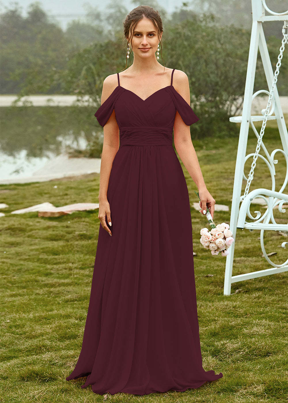 Off the Shoulder Chiffon Bridesmaid Dress