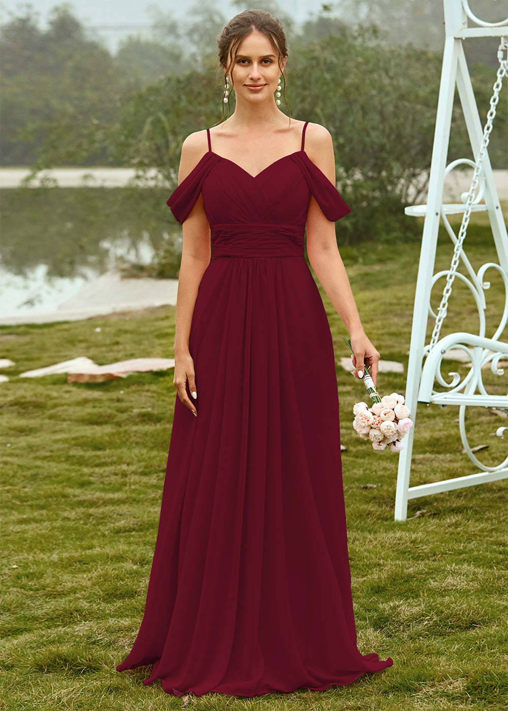 Off the Shoulder Chiffon Bridesmaid Dress