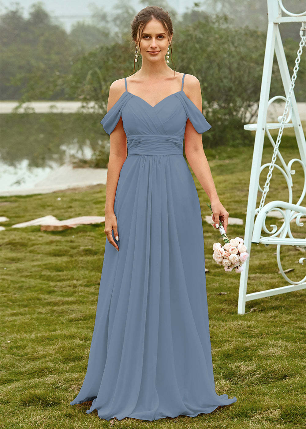 Off the Shoulder Chiffon Bridesmaid Dress