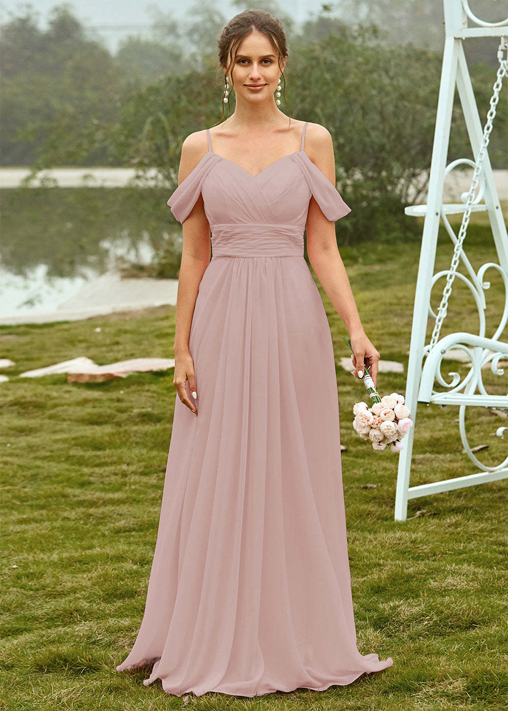 Off the Shoulder Chiffon Bridesmaid Dress