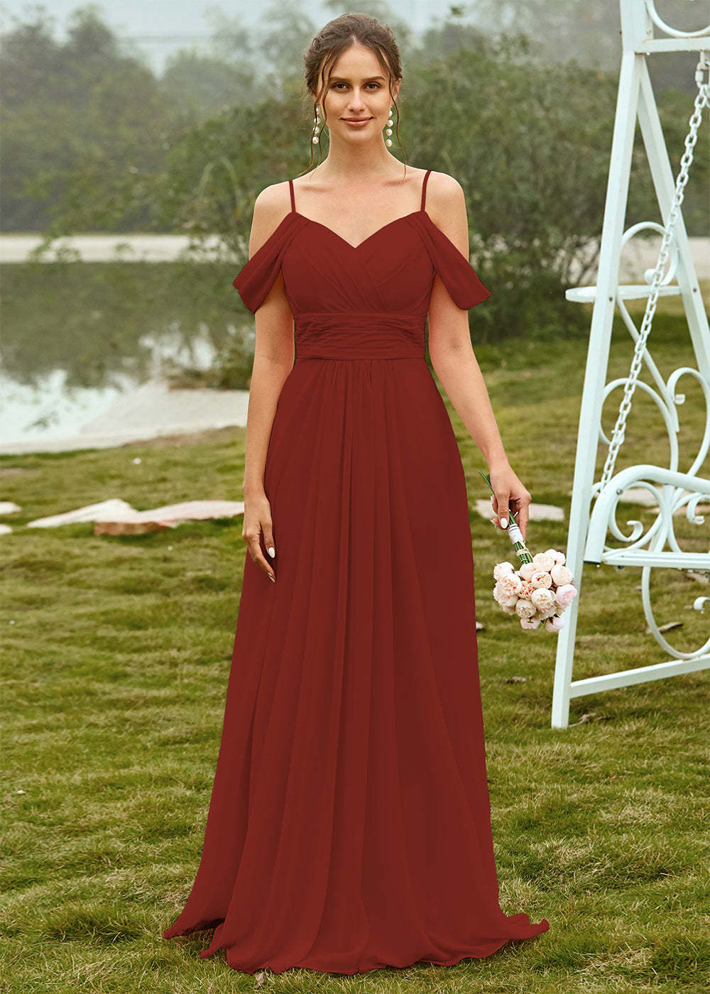 Off the Shoulder Chiffon Bridesmaid Dress