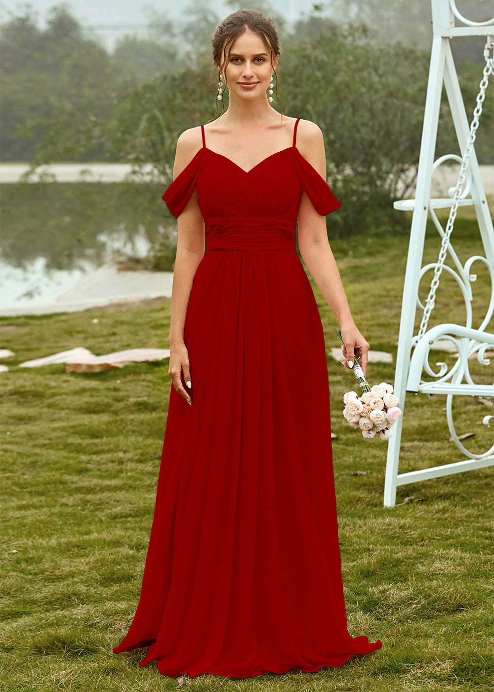 Off the Shoulder Chiffon Bridesmaid Dress