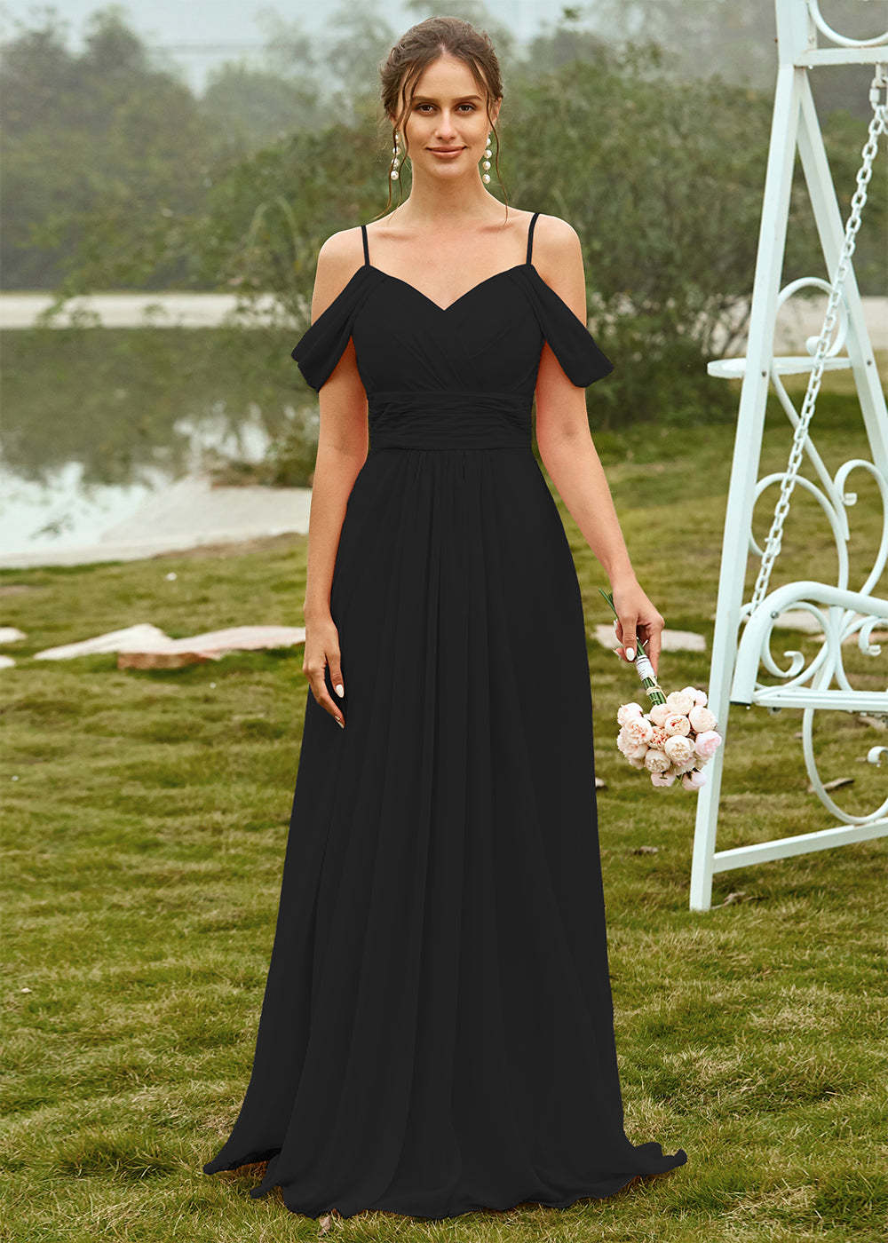 Off the Shoulder Chiffon Bridesmaid Dress