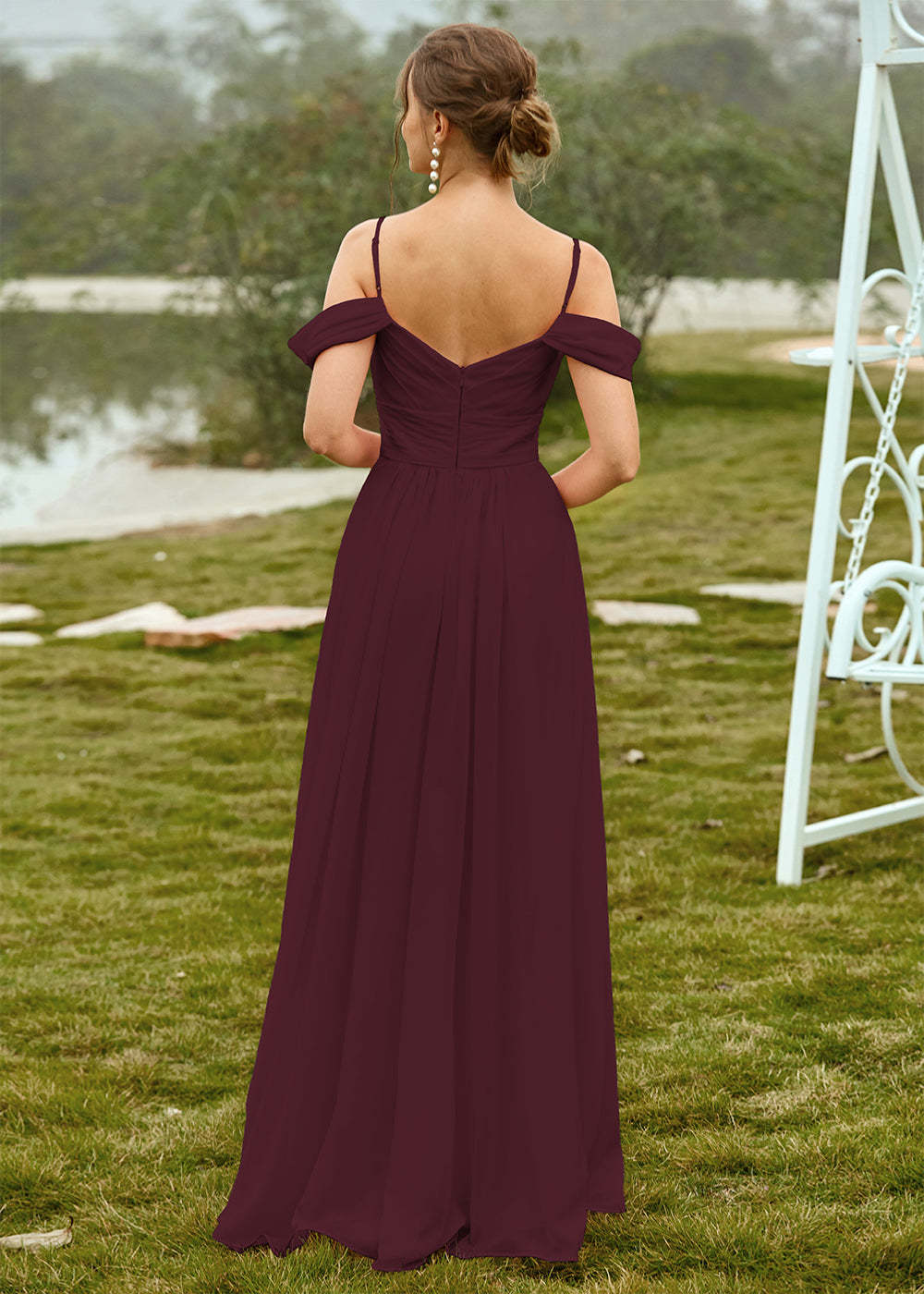 Off the Shoulder Chiffon Bridesmaid Dress
