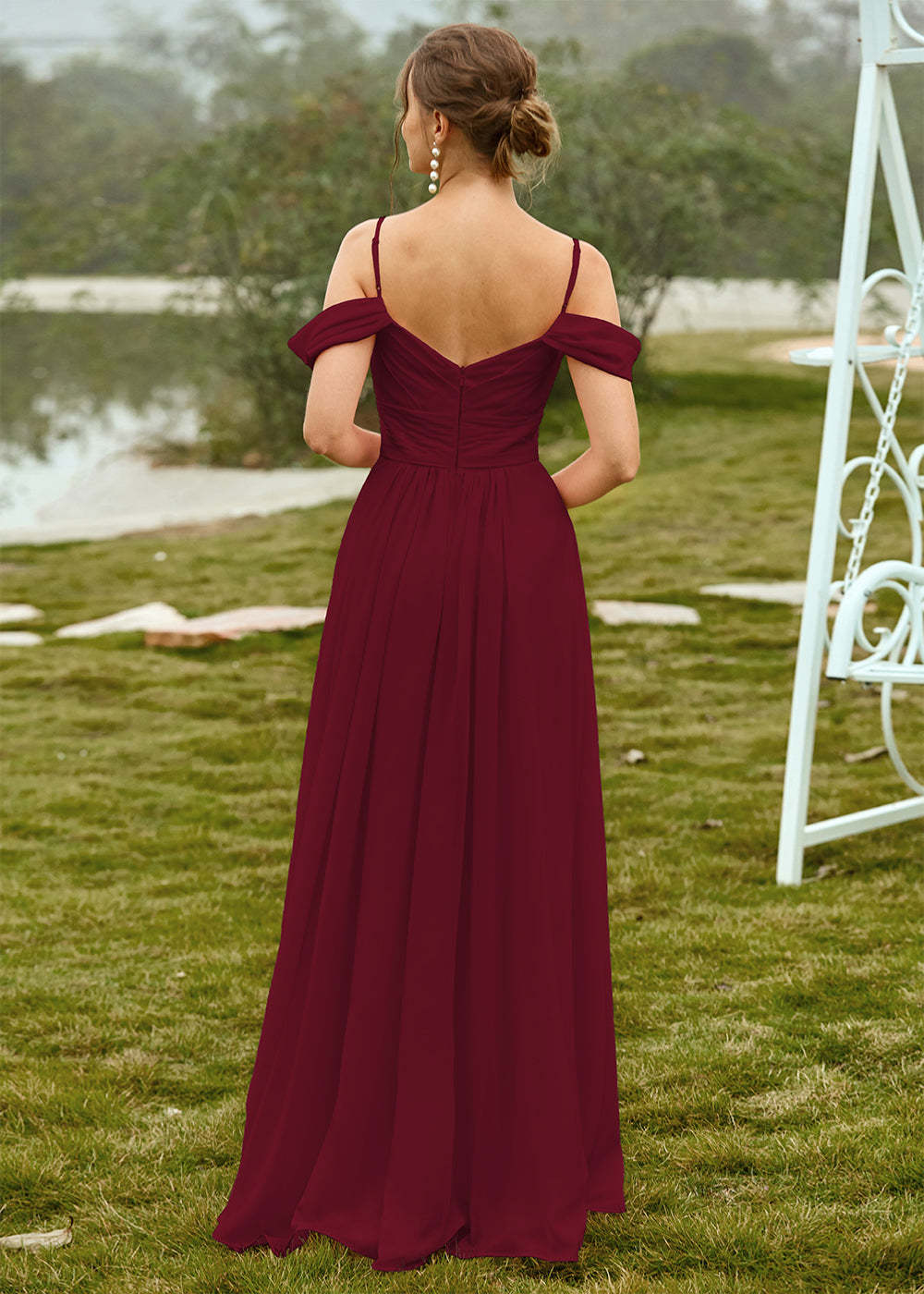 Off the Shoulder Chiffon Bridesmaid Dress