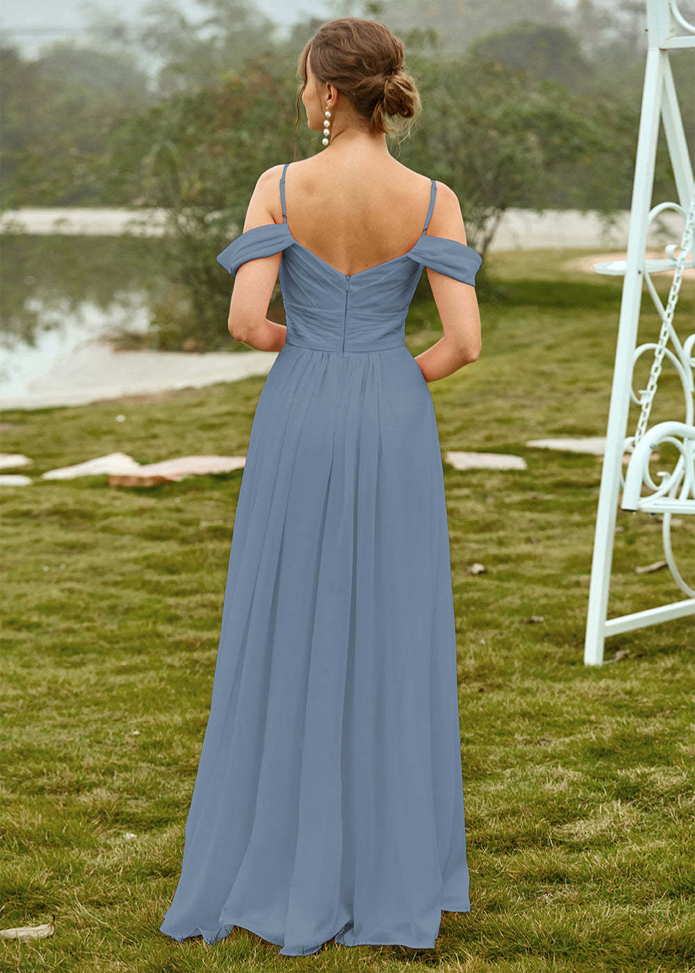 Off the Shoulder Chiffon Bridesmaid Dress