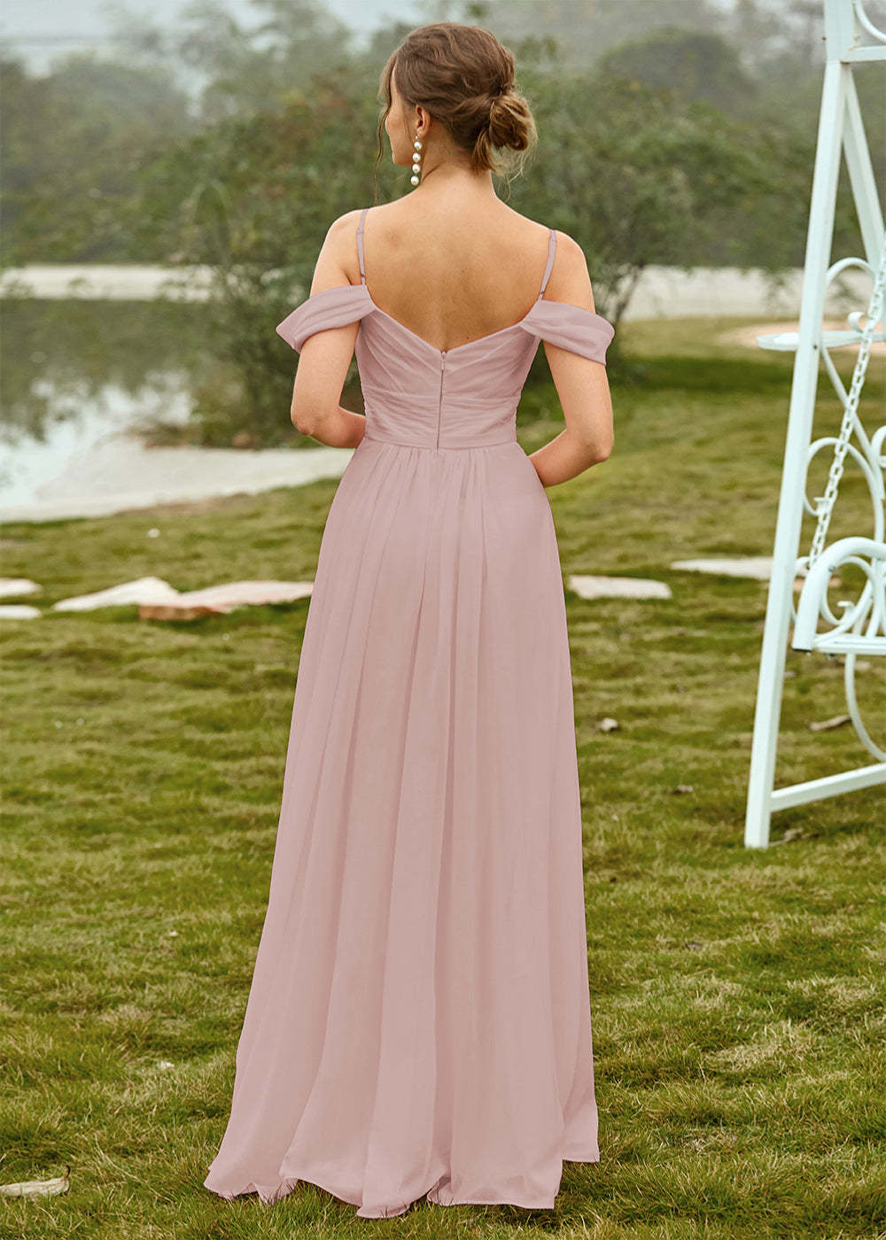 Off the Shoulder Chiffon Bridesmaid Dress