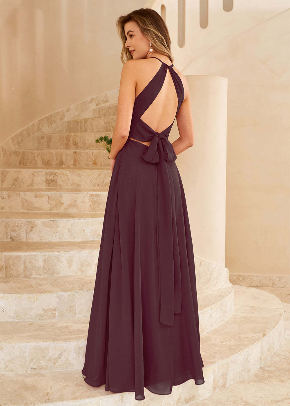 Long Halter Bridesmaid Dress with Split