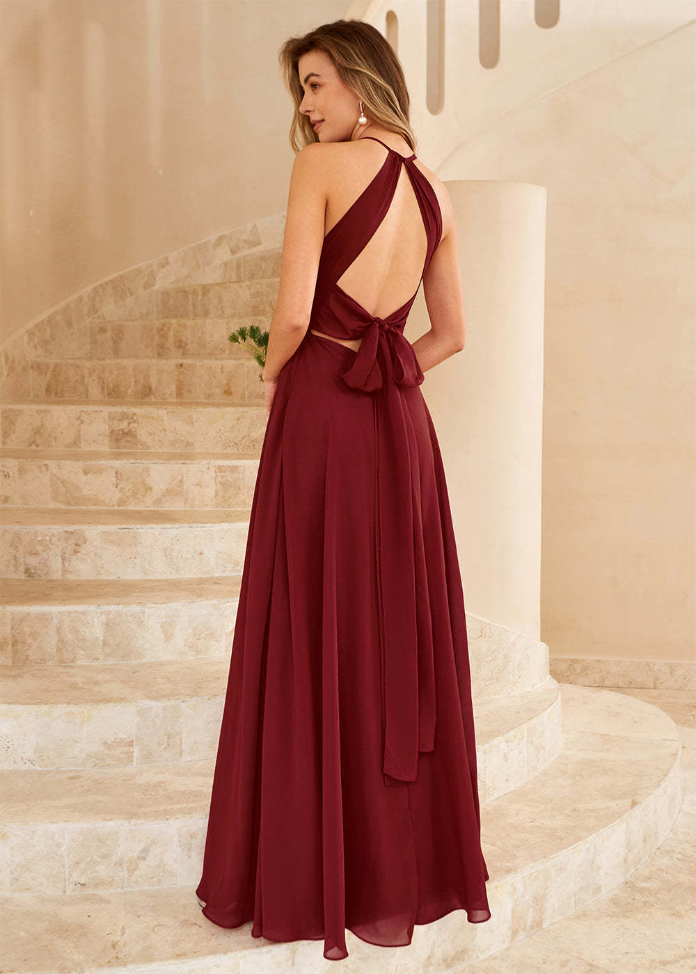 Long Halter Bridesmaid Dress with Split