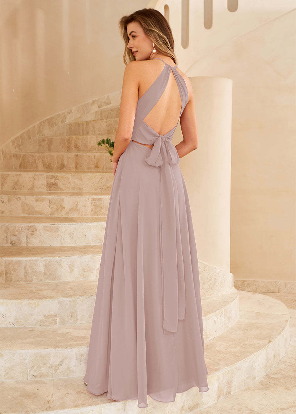 Long Halter Bridesmaid Dress with Split