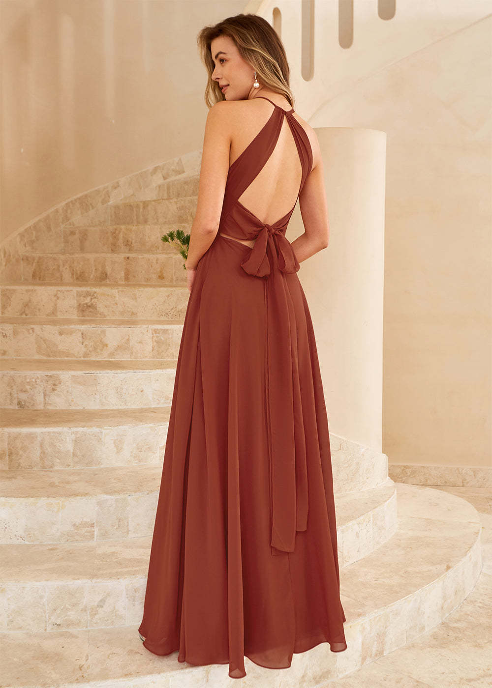 Long Halter Bridesmaid Dress with Split