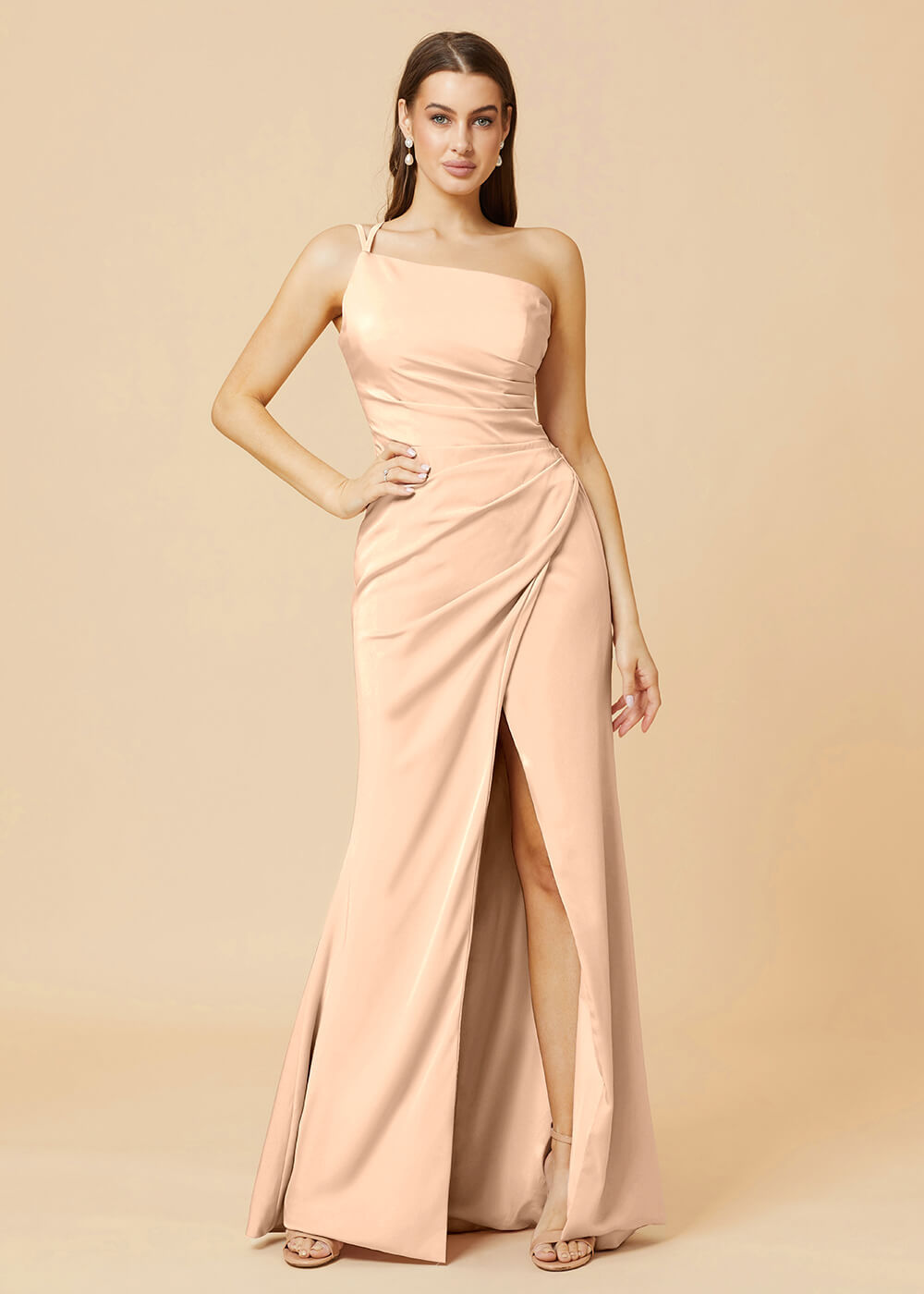 One Shoulder Satin Sheath Bridesmaid Dress