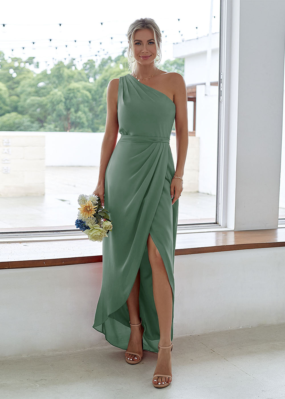 One-Shoulder Long Asymmetrical Bridesmaid Dress