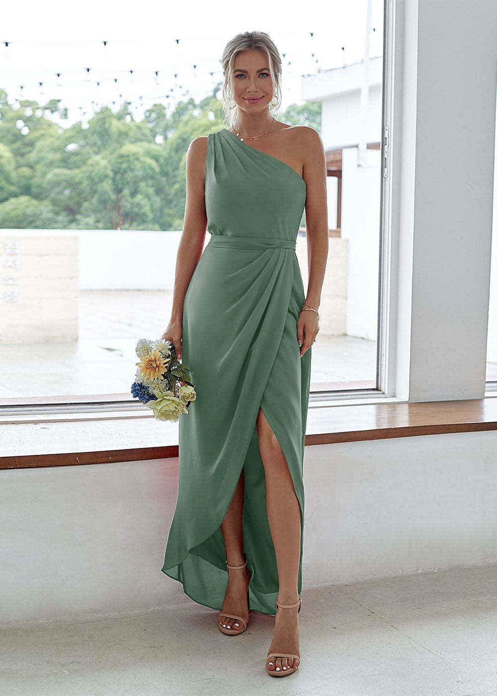 One-Shoulder Long Asymmetrical Bridesmaid Dress