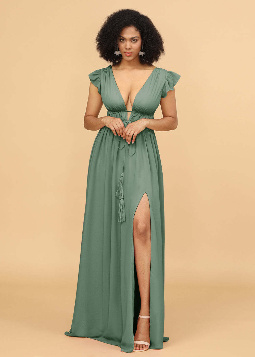 Long V-neck Bridesmaid Dress with Split