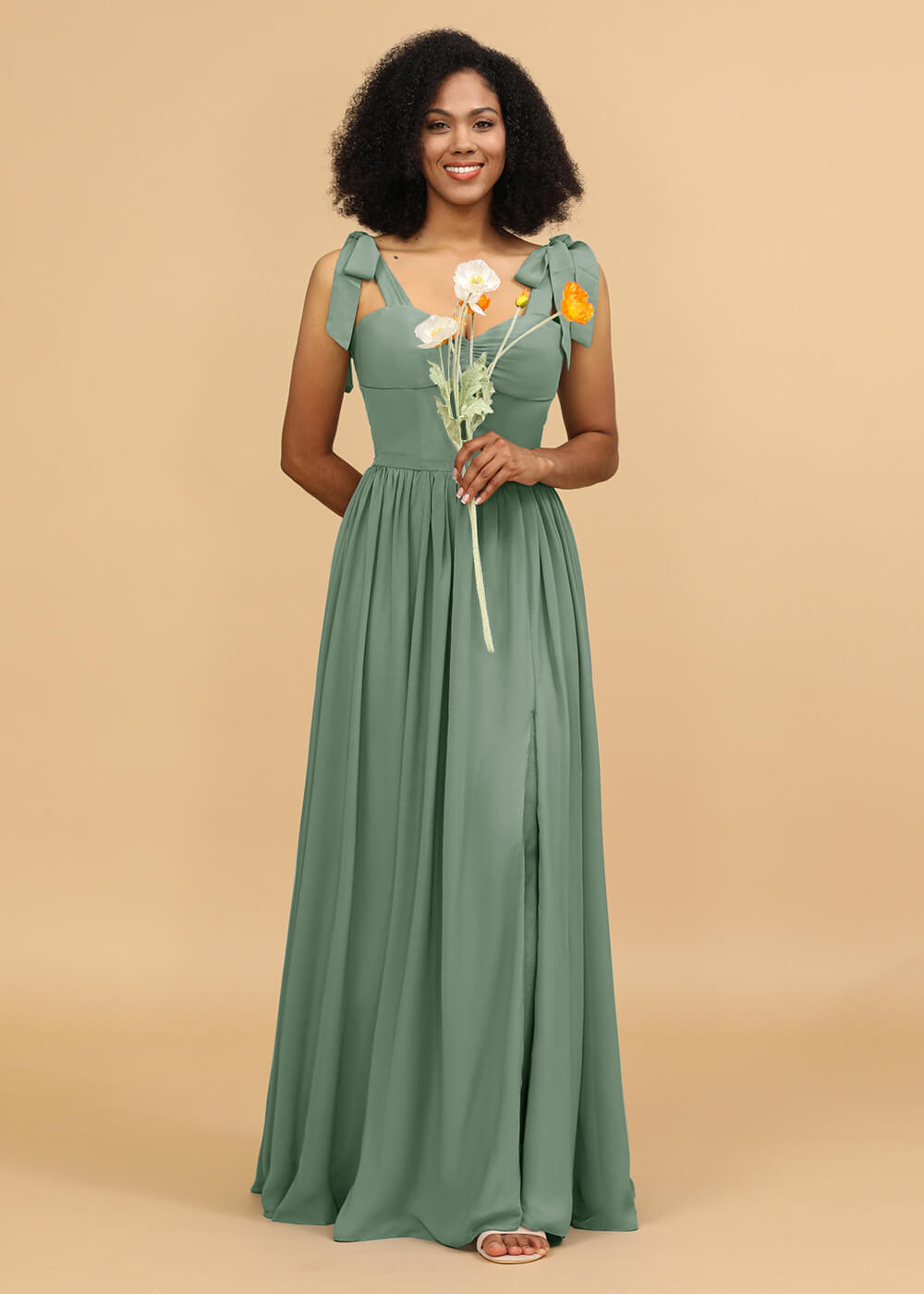 Long A-line Chiffon Strap Bridesmaid Dress
