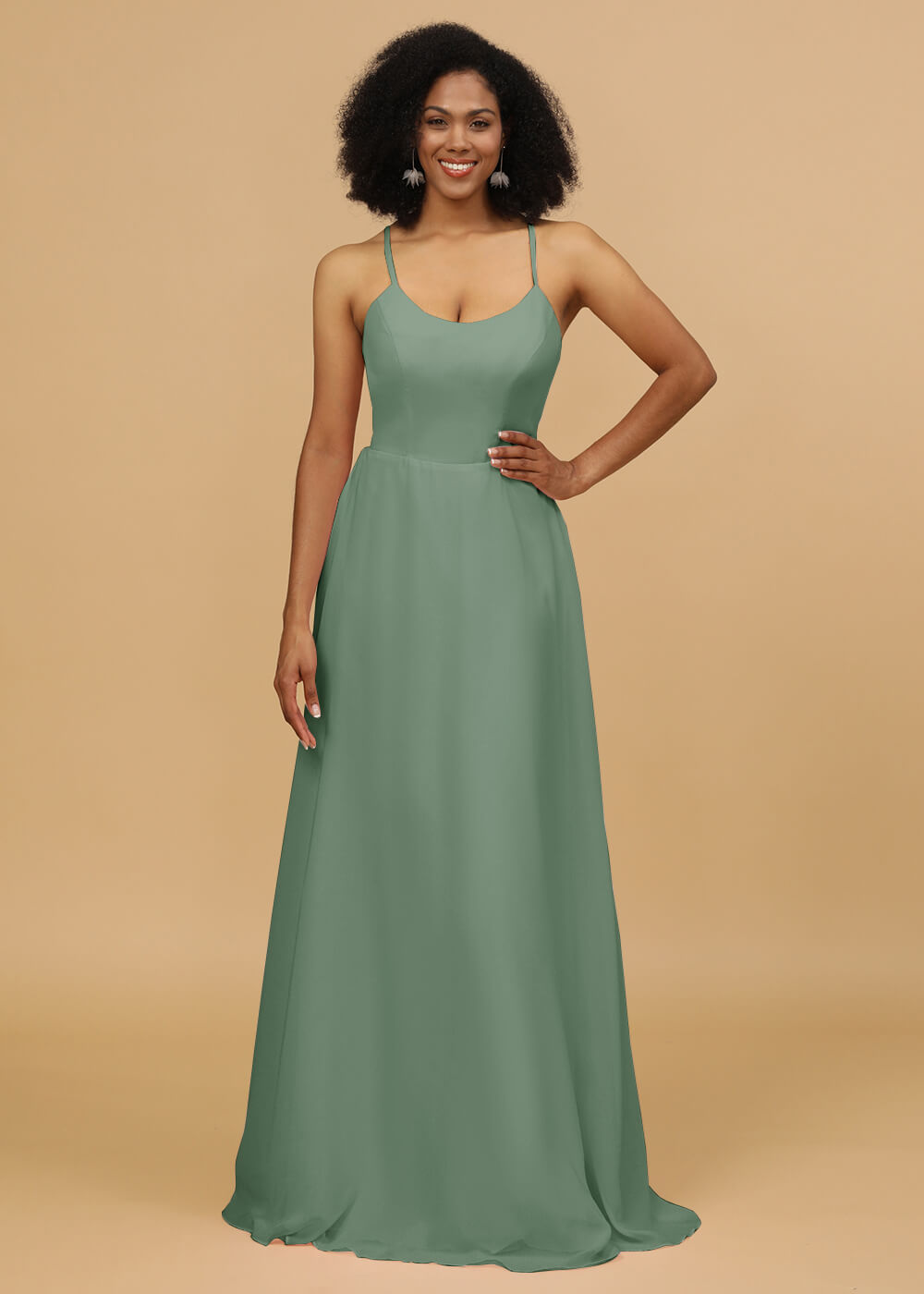 Scoop Neck Strap Chiffon Bridesmaid Dress