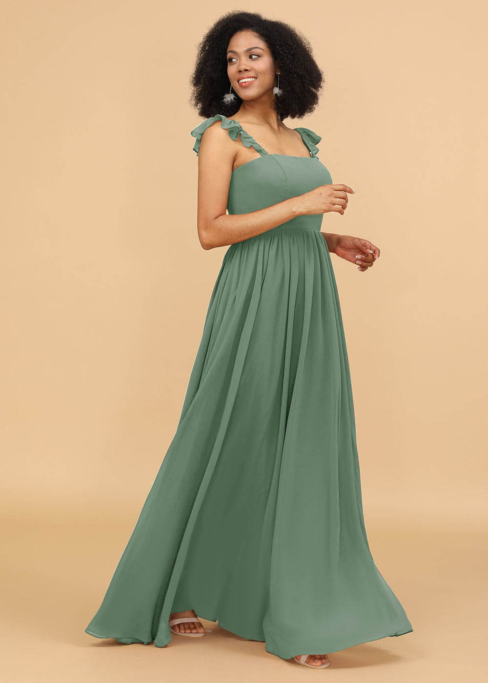 A-line Square Neck Straps Bridesmaid Dress