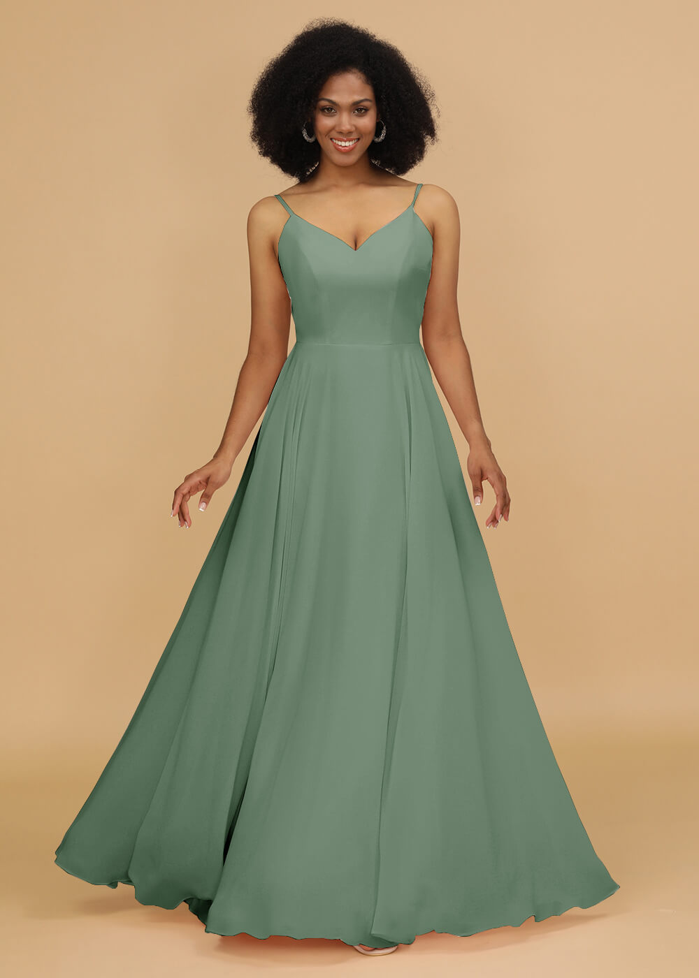 Chiffon V-neck Spaghetti Strap Bridesmaid Dress